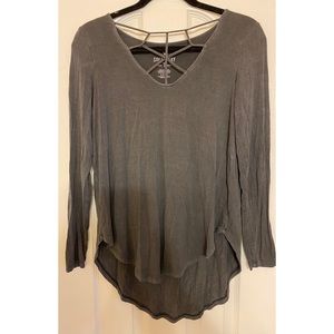 Grey American Eagle soft and sexy long sleeve t shirt with neck detail